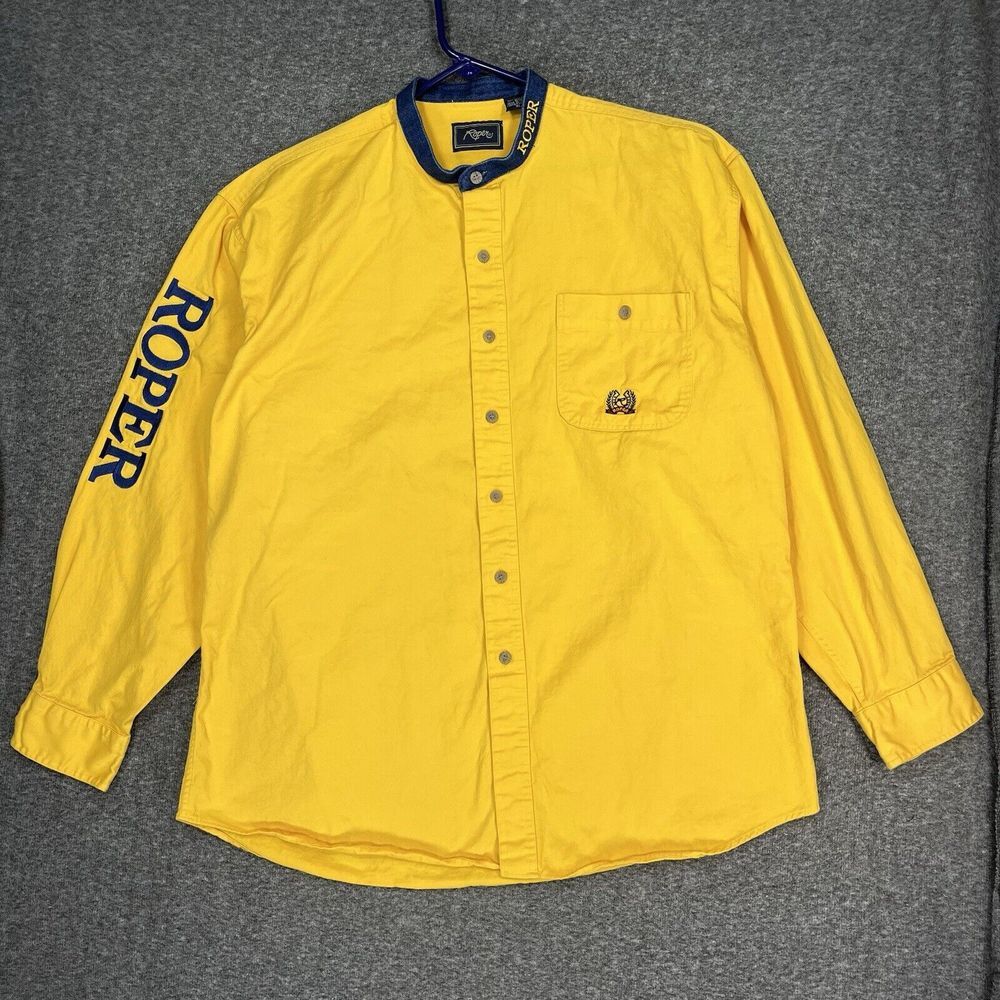 Vintage Roper Shirt Mens XL Yellow Denim Band‎ Collar Rodeo western